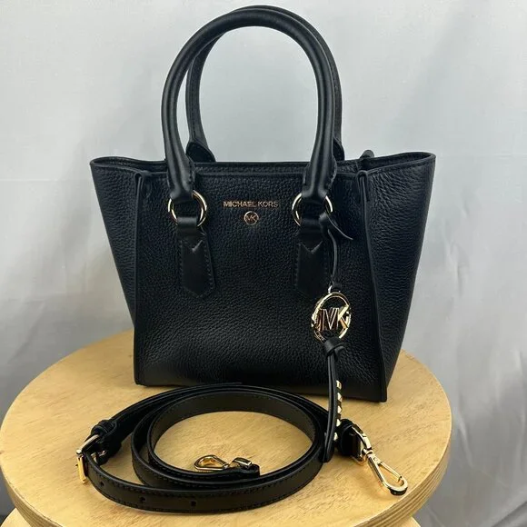Michael Kors Small Black Pebbled Leather Kris Satchel - Picture 1 of 16
